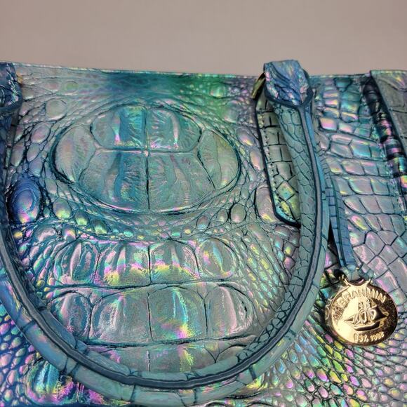 BRAHMIN Small Ashlee Blue Topaz Melbourne Satchel Leather Iridescent Holo NWT - Picture 5 of 14